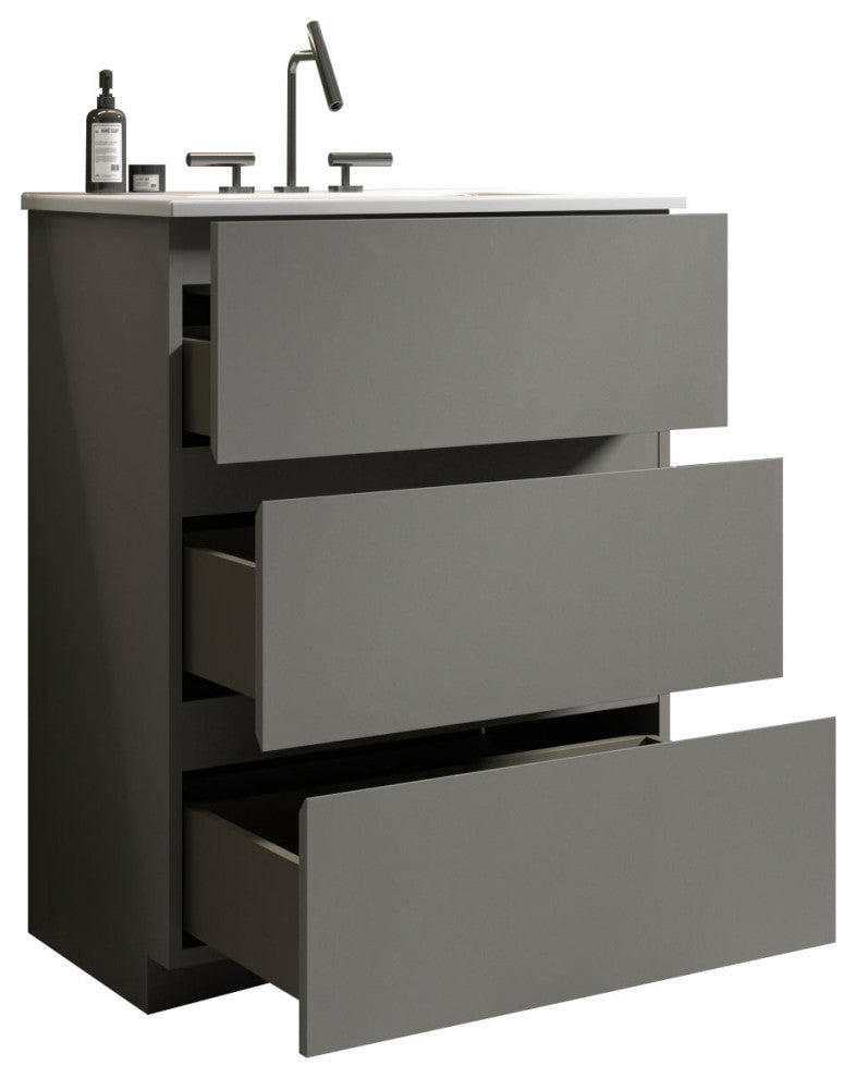Freestanding Bathroom Vanity Set with White Ceramic Sink Basin, Gray, 24"