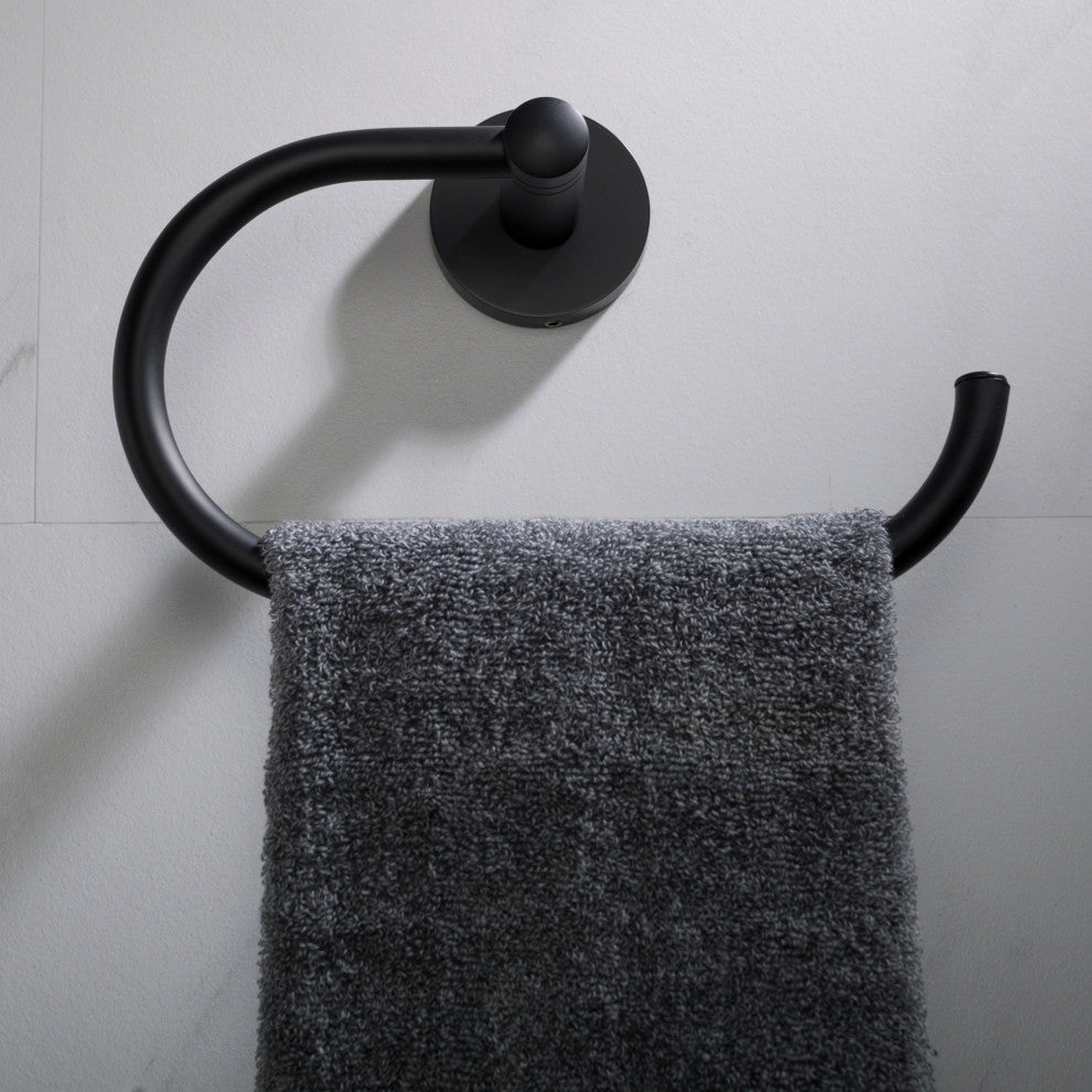 Elie Bathroom Towel Ring, Matte Black
