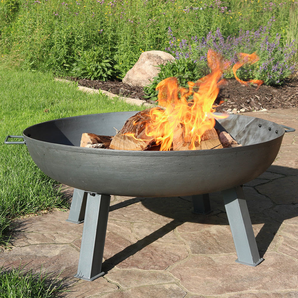 Sunnydaze Steel Colored Cast Iron Wood-Burning Fire Pit Bowl, 34"