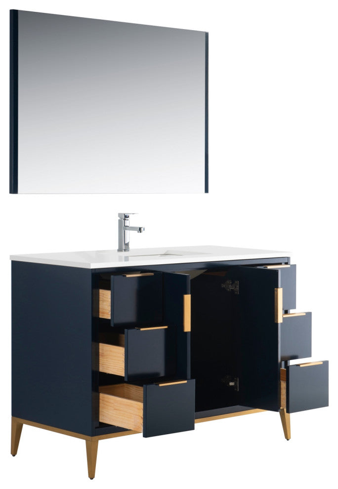 DIVANI 48" Vanity WithQuartz Counter Top, Gloss White, Navy Blue