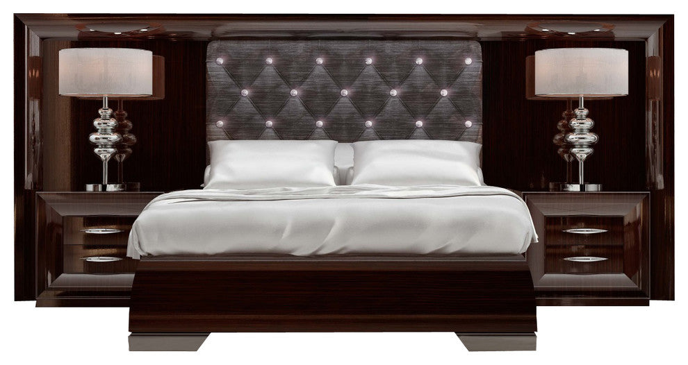 Md Sophie 38 Special Headboard Bedroom Set, Glossy Wood Appearance, Queen