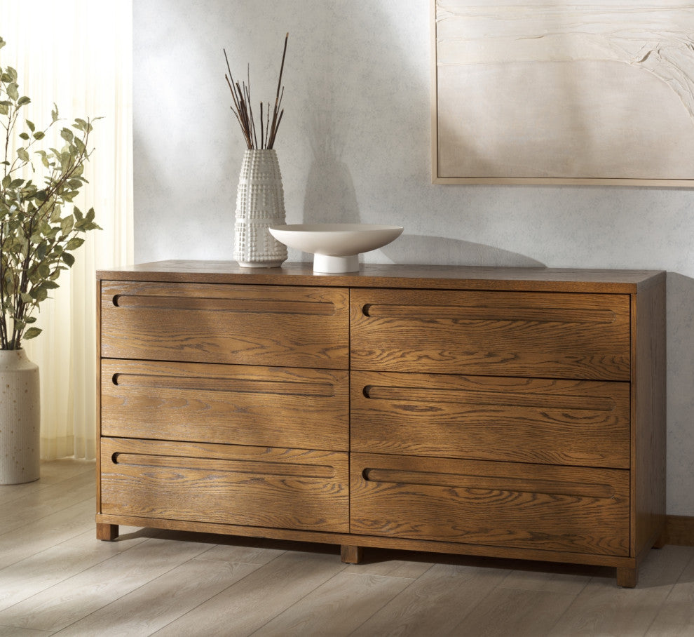 Safavieh Couture Tobiette 6 Drawer Wood Dresser, Medium Oak