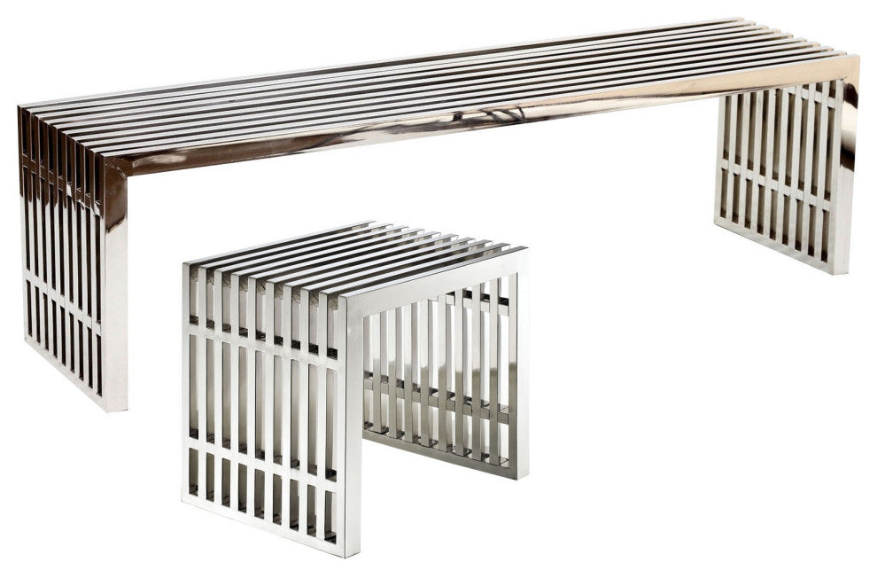 Modway Gridiron Benches, Silver