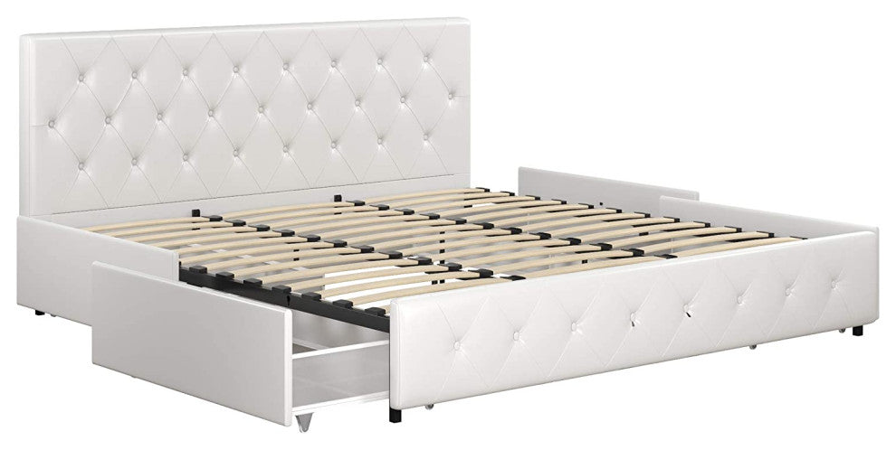 Upholstered Faux Leather Platform Bed with Storage Drawers - King Size