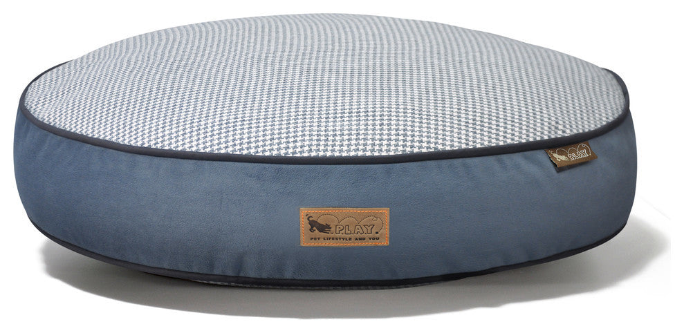 Round Bed Houndstooth, Blue and White, Medium