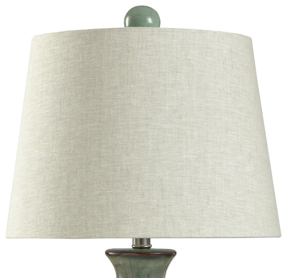 Nautical ceramic table lamp, blue bay finish natural linen shade