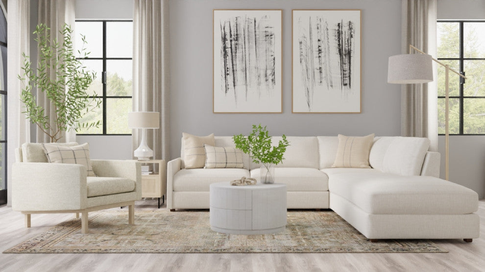 Christa 2-Drawer 30" Round Coffee Table, Whitewash