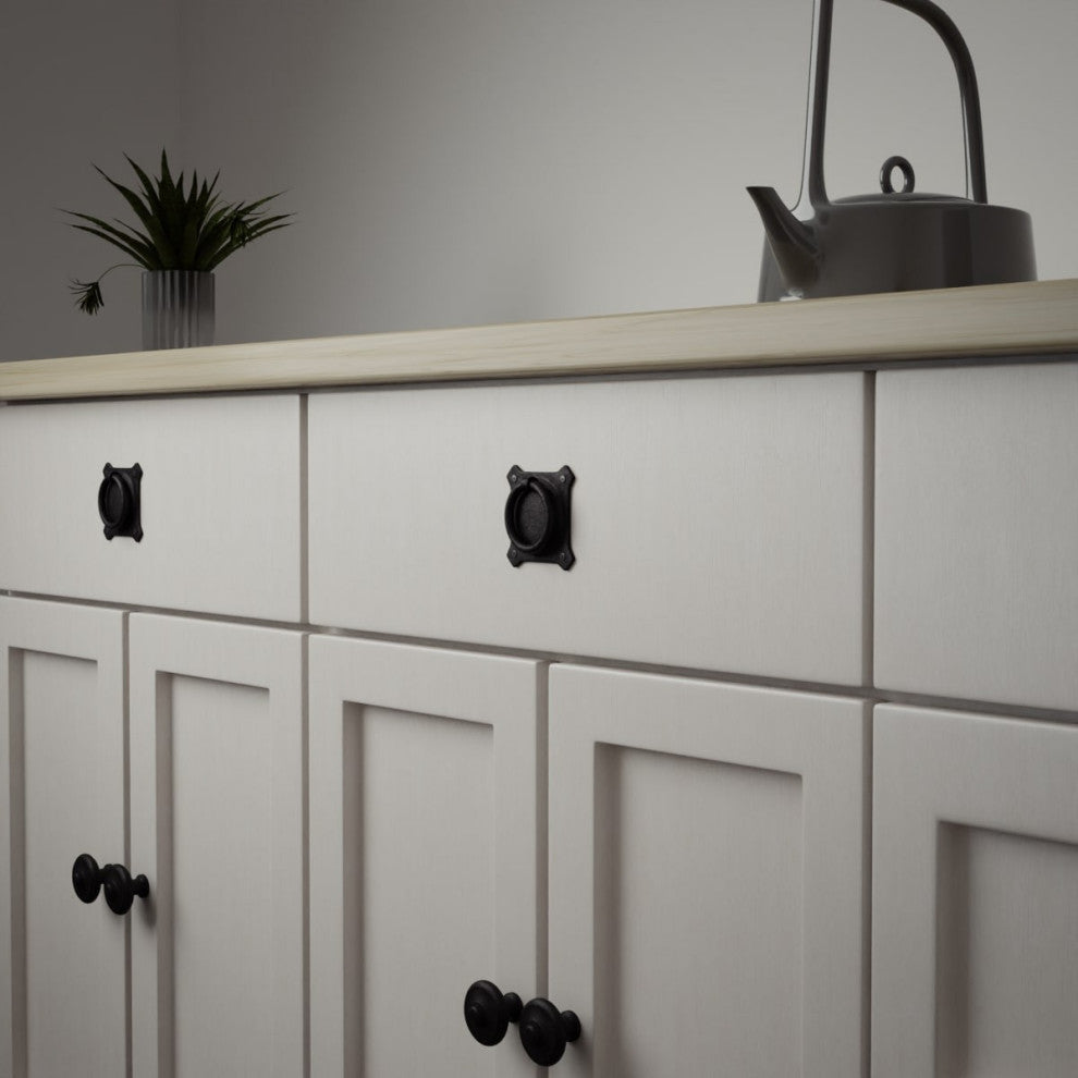 Black Wrought Iron Mission Style Ring Cabinet Pull Swing Handles 2in Set of 4