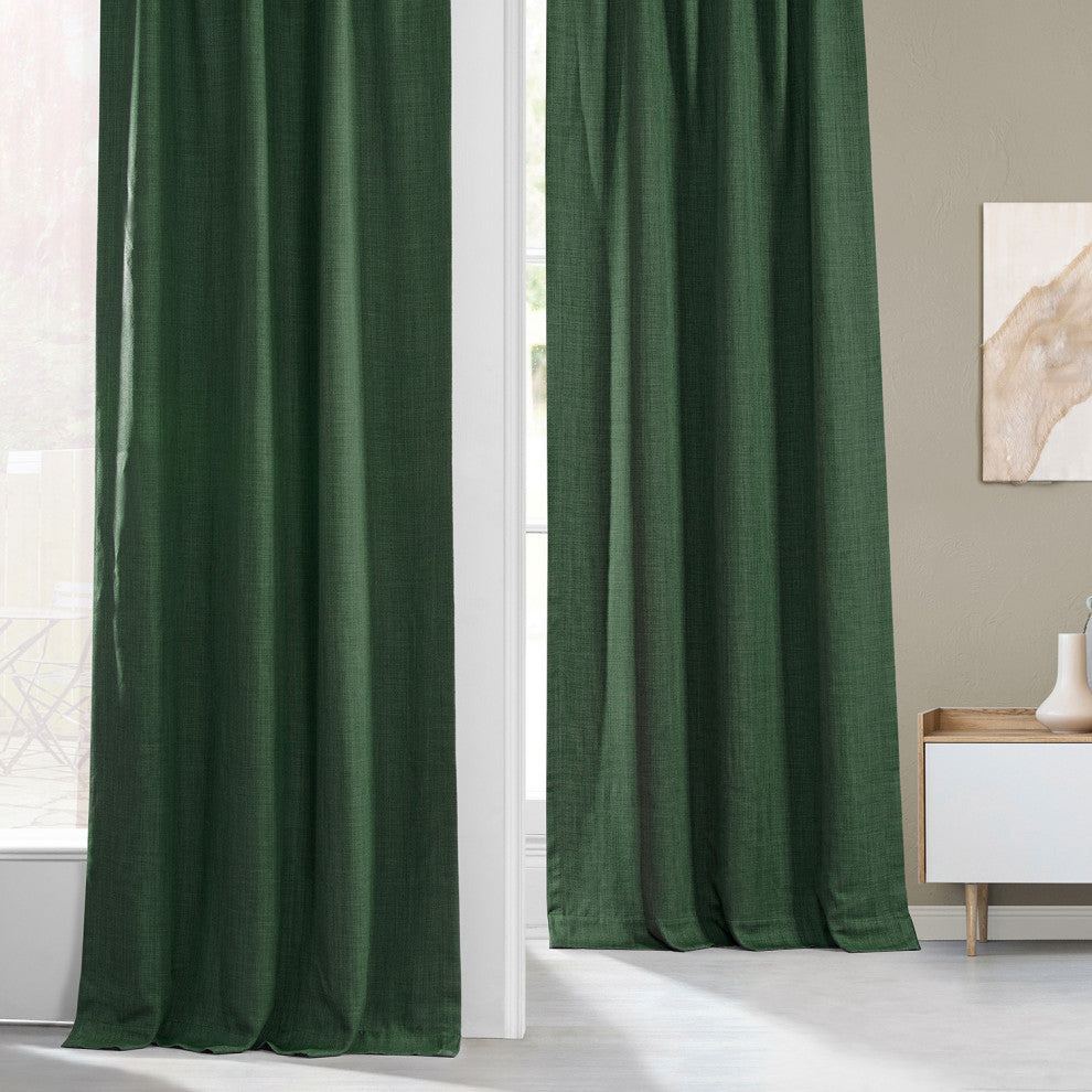 Faux Linen Darkening Curtain Single Panel, Key Green, 50"x84"