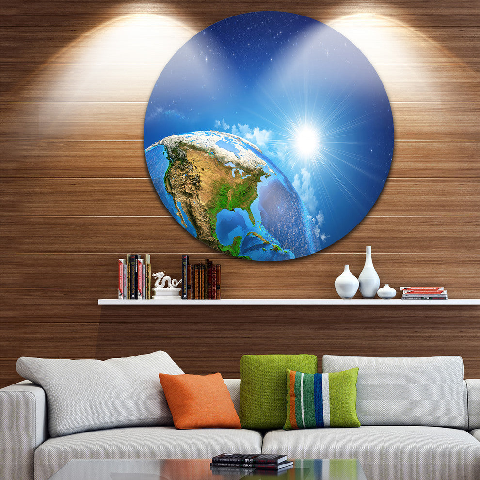 Sunrise Over The Earth Landscape, Round Metal Wall Art, 11"