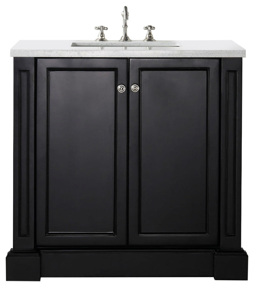 36" Wood Sink Vanity With Quartz Top-No Faucet