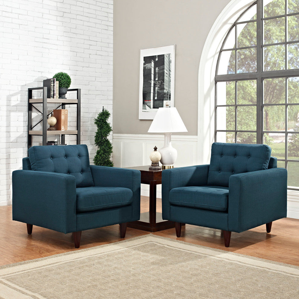 Modern Contemporary Living Room Armchair, Azure, Set of 2