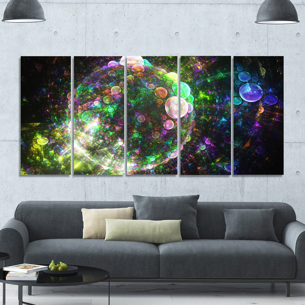 Multi Color Spherical Planet Bubbles, Abstract Canvas Print, 60"x28", 5 Panels