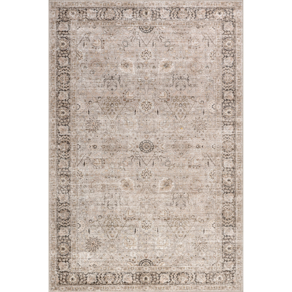 Bayberry Spill Proof Vintage Machine Washable Area Rug, Sand 3'x5'