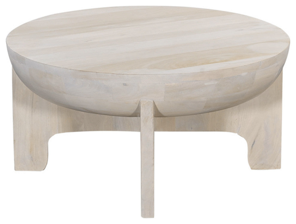 Tomas 32" Coffee Table Mango Wood Drum Top Classic Washed White