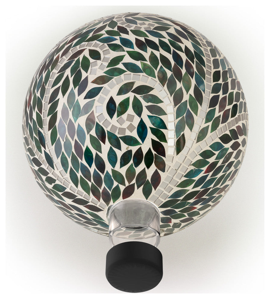 Alpine Multi Color Mosaic Gazing Globe With Leaf Pattern, 11"Tall