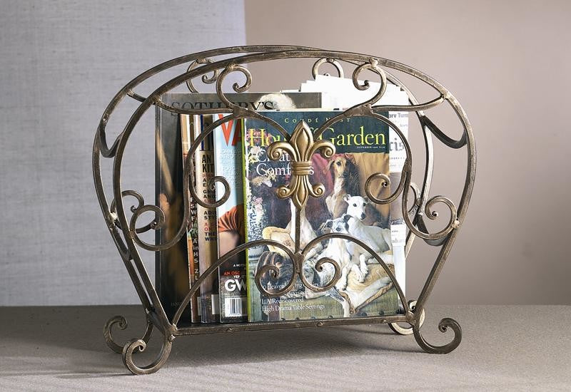 Fleur De Lis Magazine Holder Iron With Brass, Bronze