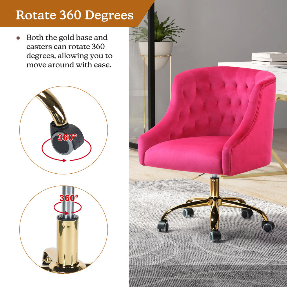 Home Office Swivel Chair with Button-Tufted Back, Fushia