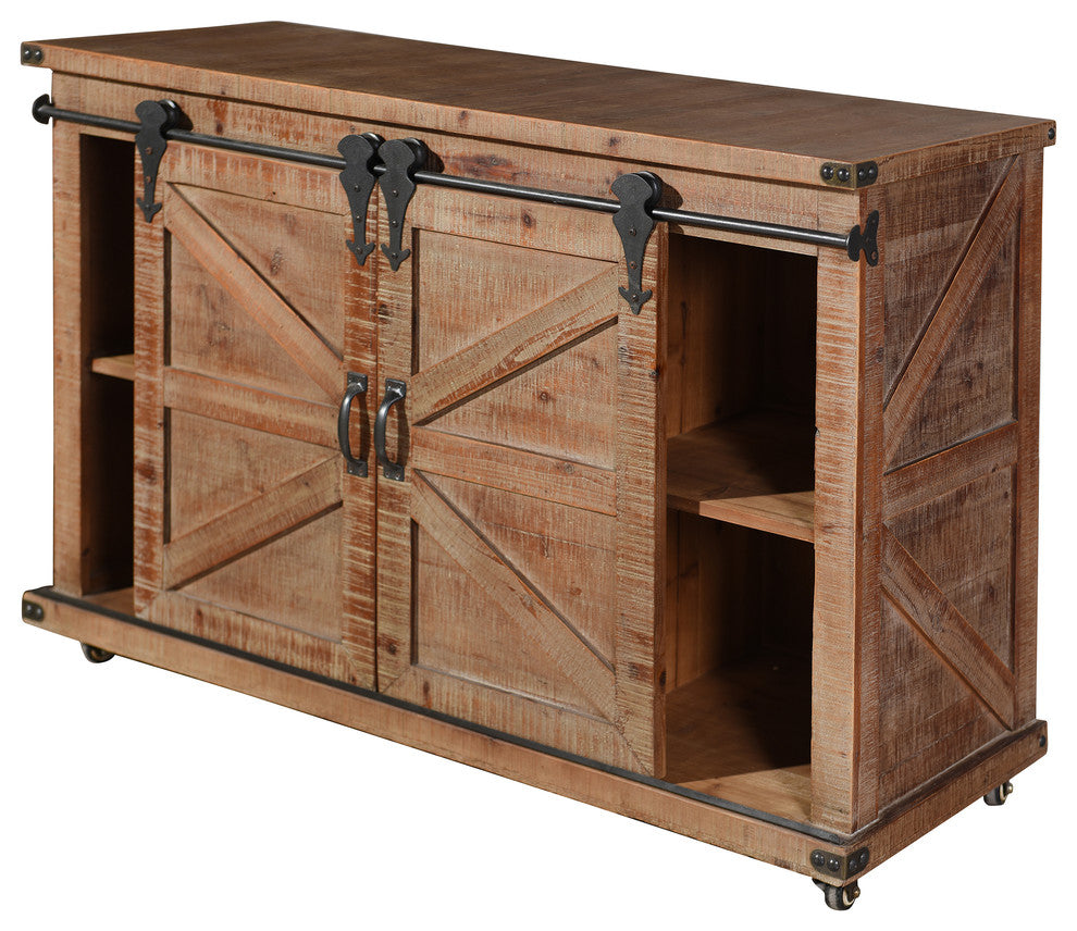 Presley 2 Door, 2 Drawer and Open Center Cabinet, Natural Brown