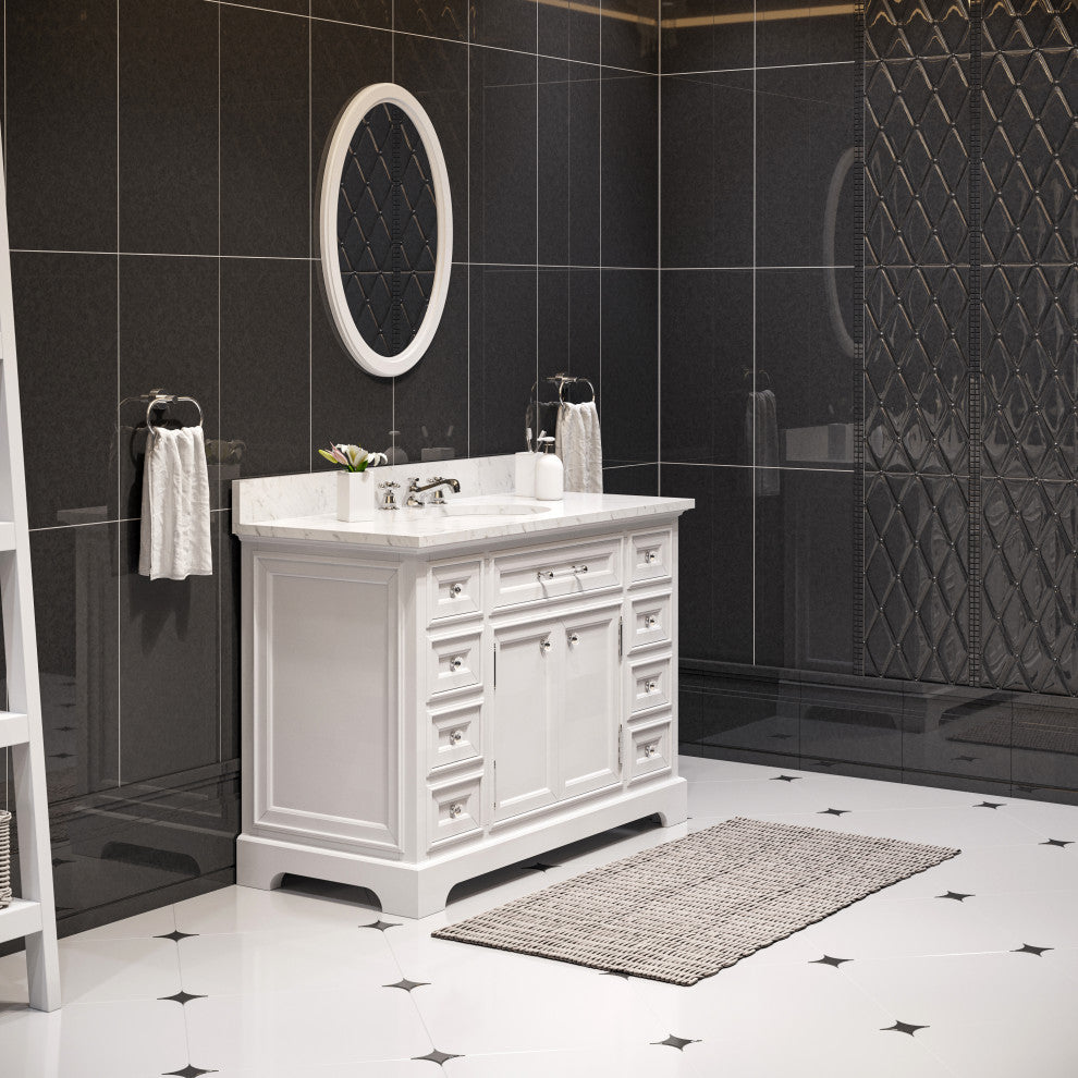 Derby White Bathroom Vanity, Pure White, 48" Wide, One Mirror, No Faucet