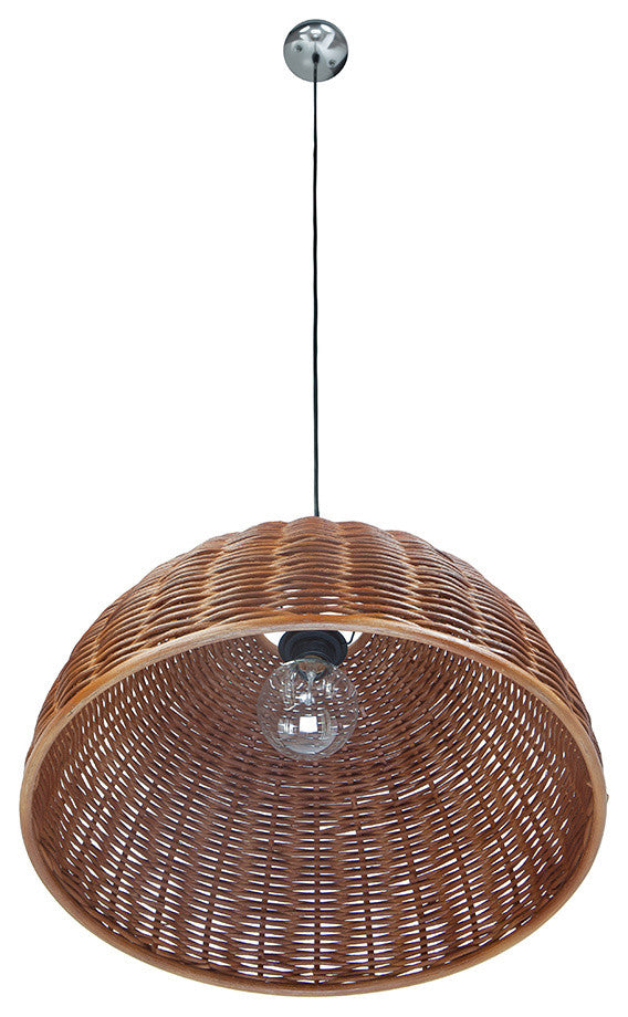 Handwoven Wicker Dome Pendant Light, Brown