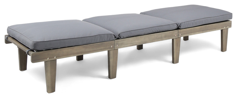 GDF Studio Alisa Outdoor Acacia Wood Chaise Lounge With Cushion, Gray, Set of 2