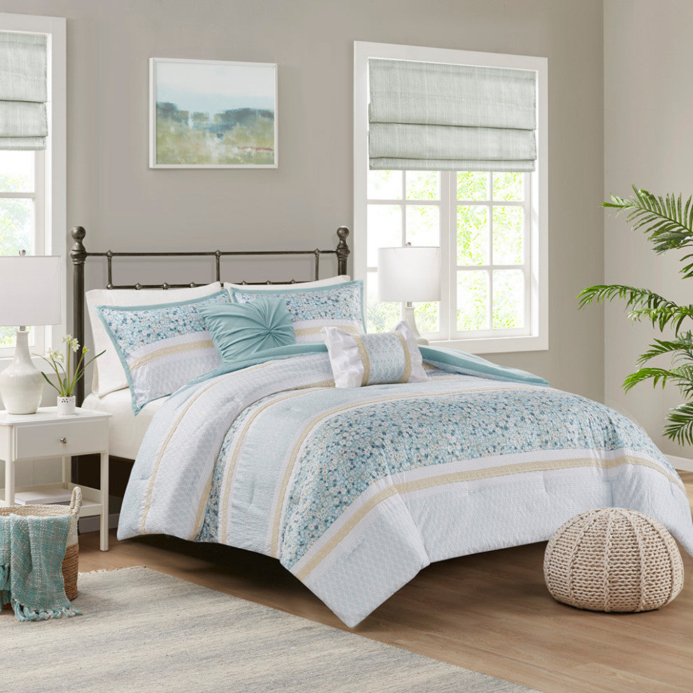 Madison Park Caralie 5 Piece Seersucker Comforter Set With Throw Pillows