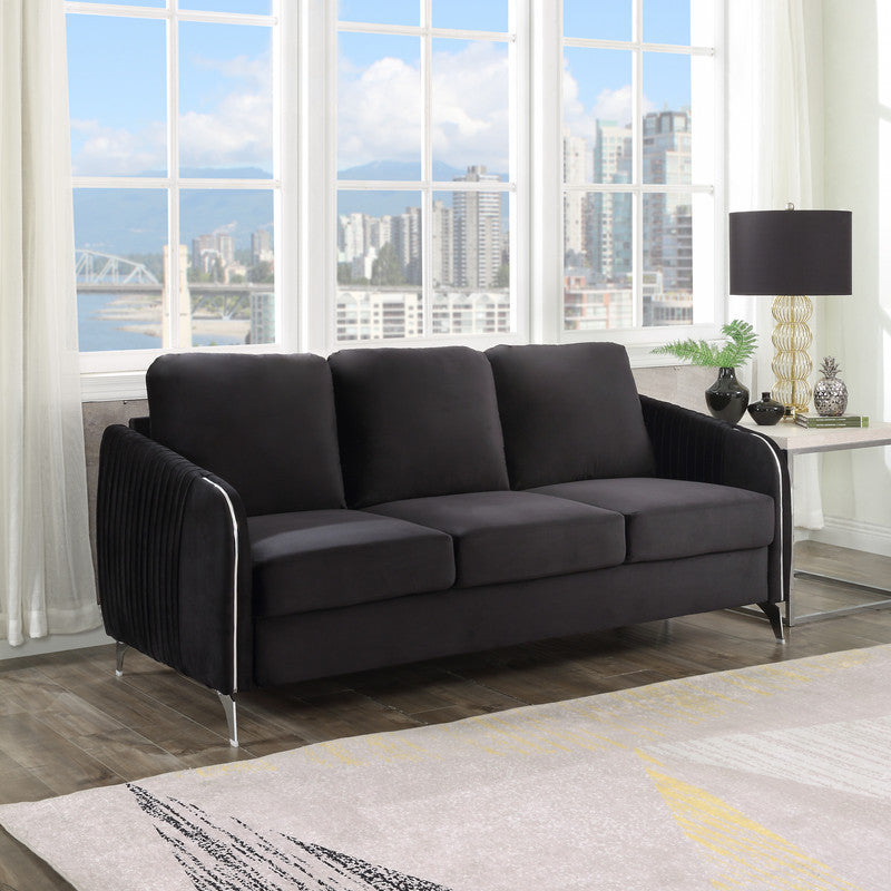 Hathaway Velvet Modern Chic Sofa Couch, Black