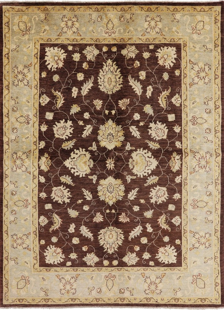 Chobi Peshawar Hand-Knotted Oushak Style Wool Rug, 7'x9'