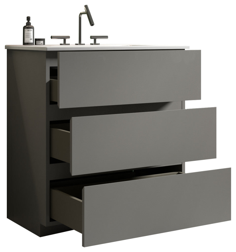 Freestanding Bathroom Vanity Set with White Ceramic Sink Basin, Gray, 30"