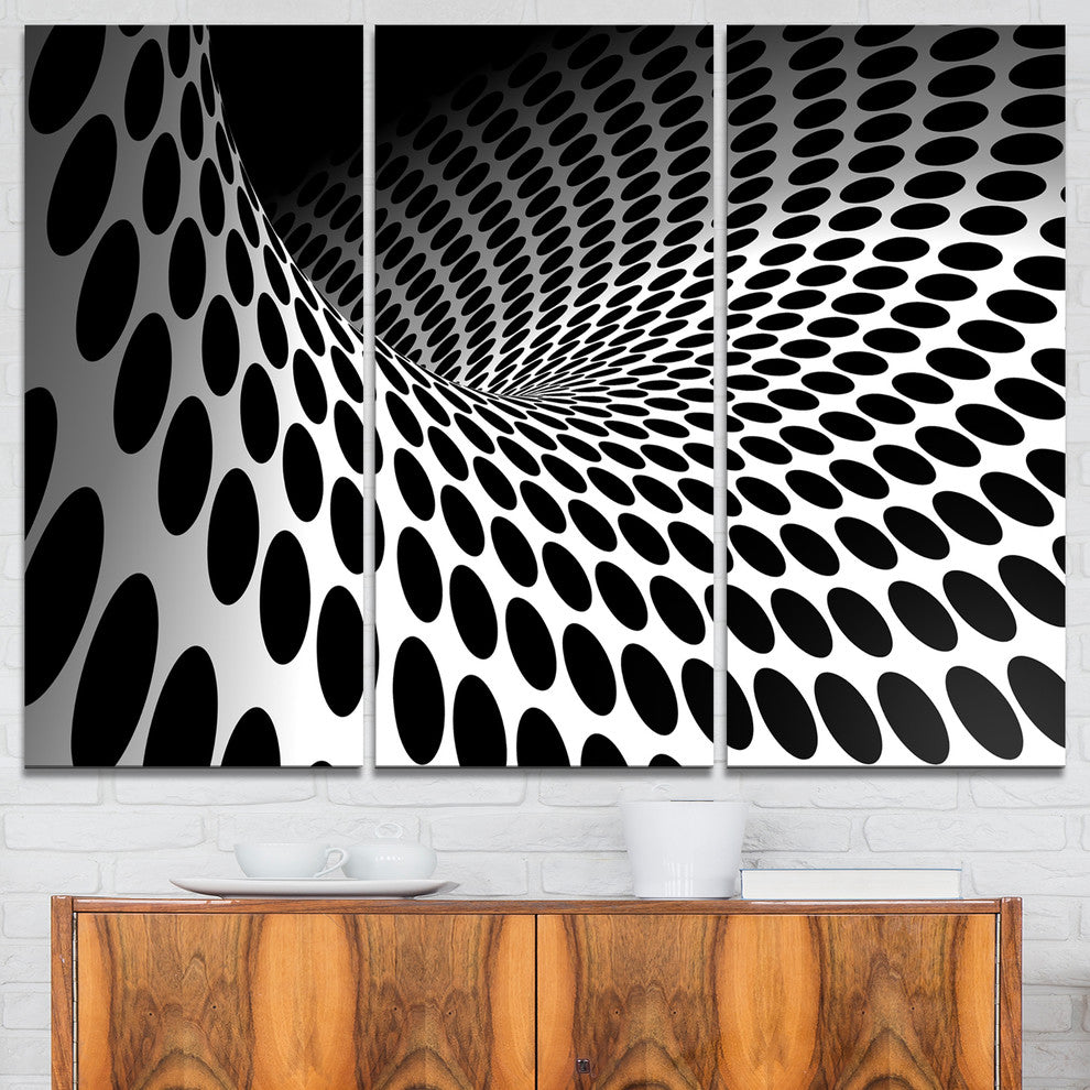 "Waves and Circles Black n? White" Art Canvas Print, 3 Panels, 36"x28"