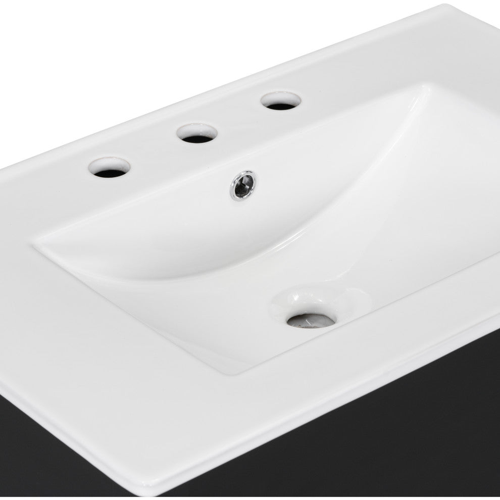 GDF Studio 30"W Vanity With Ceramic Sink, Open Shelf & Two Drawers, Black