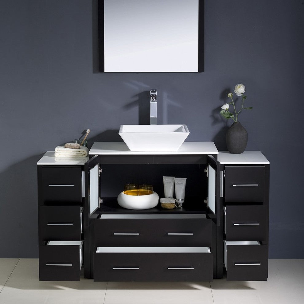 Torino 54" Espresso Modern Bathroom Vanity With 2 Side Cabinets, FFT1044CH
