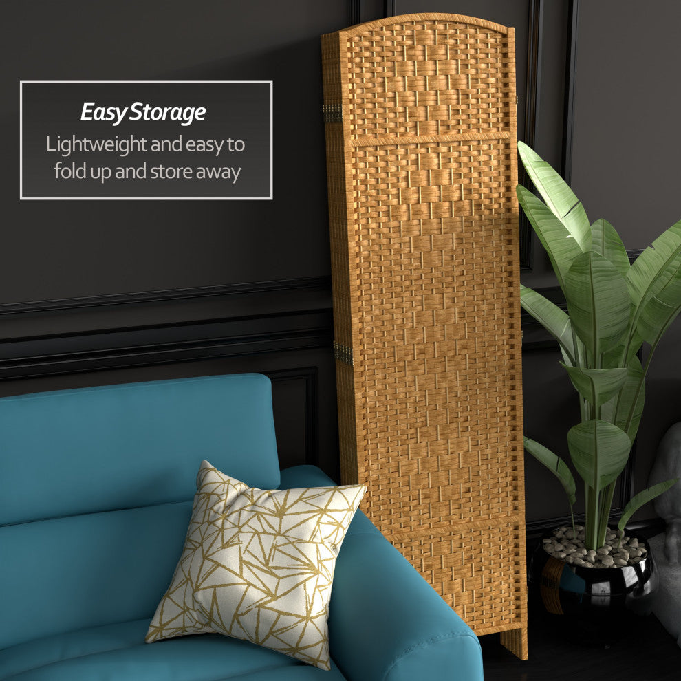 6' Tall Diamond Weave Fiber Room Divider, Light Beige, 6 Panel