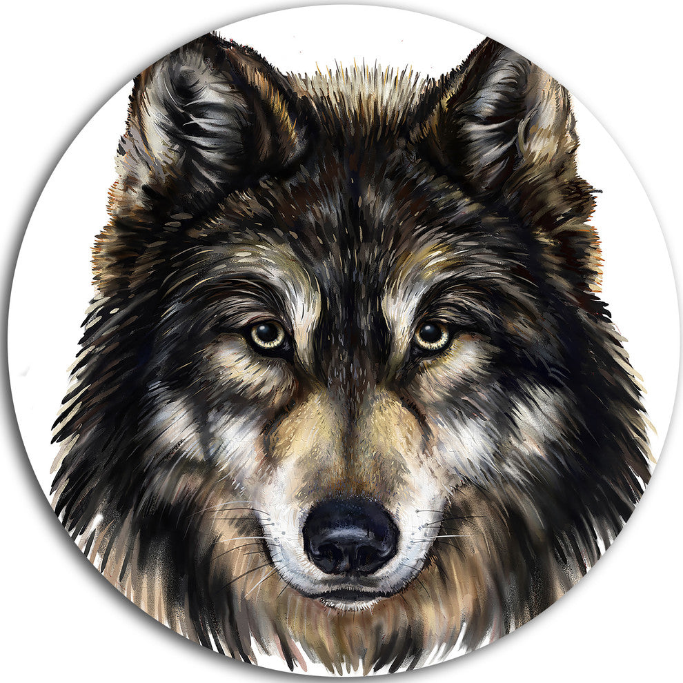 Wolf Head, Animal Large Disc Metal Wall Art, 36"
