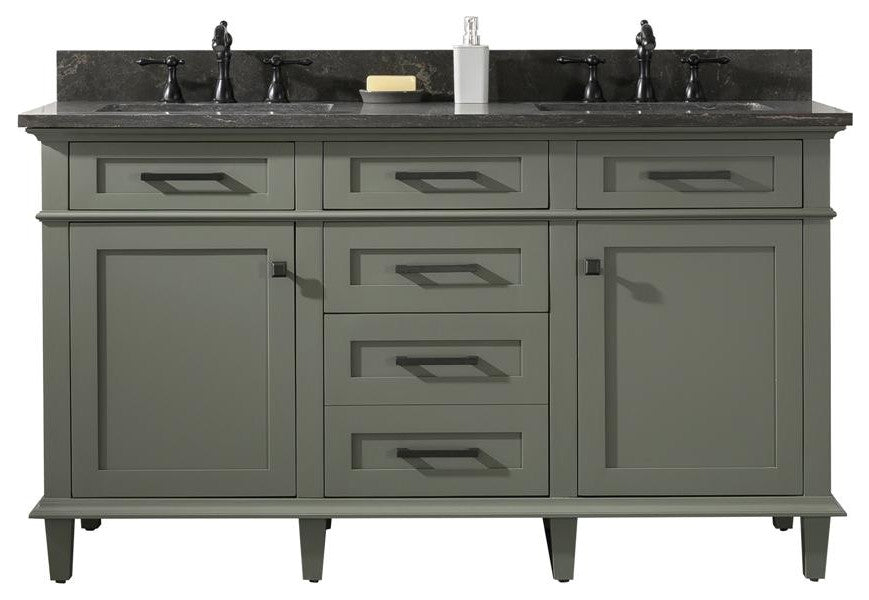 60" Double Sink Vanity Cabinet, Pewter Green