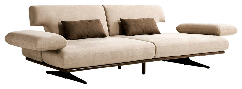 Delano Beige Faux Suede Sofa With Sliding Backrest and Armrest