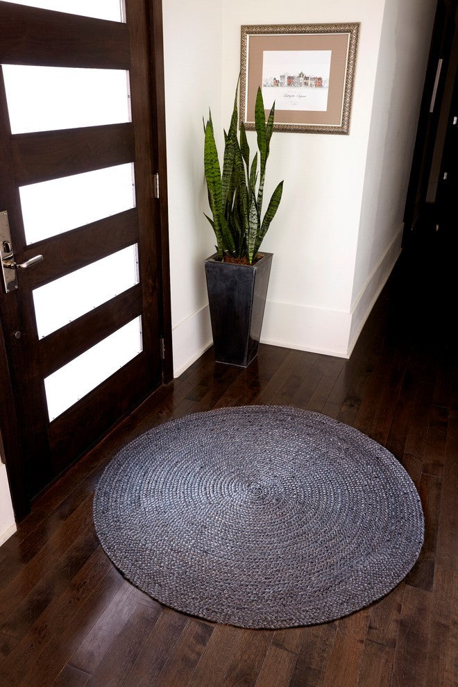Kerala Jute Area Rug, Gray, 4' Round