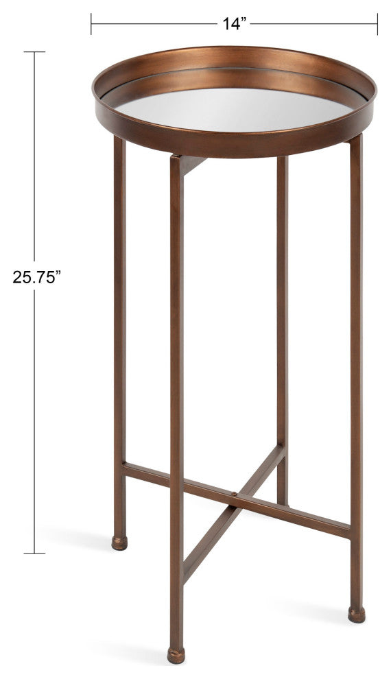 Celia Round Metal Foldable Tray Accent Table, Bronze 14x14x25.75