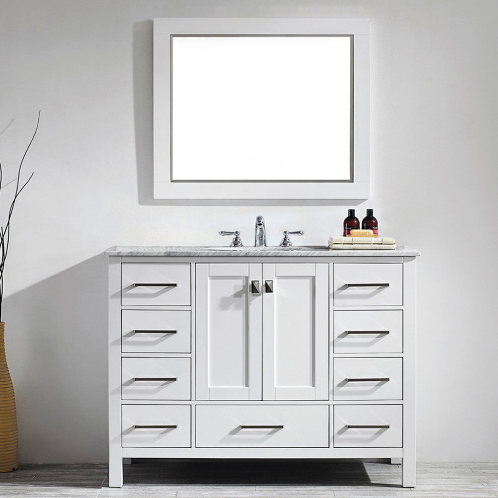 Gela Single Vanity, White, 48", With Mirror