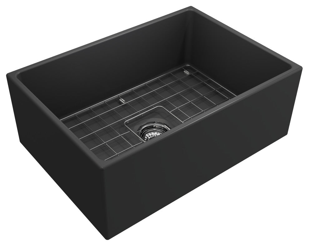 BOCCHI 1356-020-0120 Single Kitchen Sink w/ Bottom Grid In Matte Dark Gray
