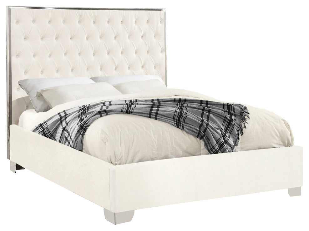 Lexi Velvet Bed, White, Queen