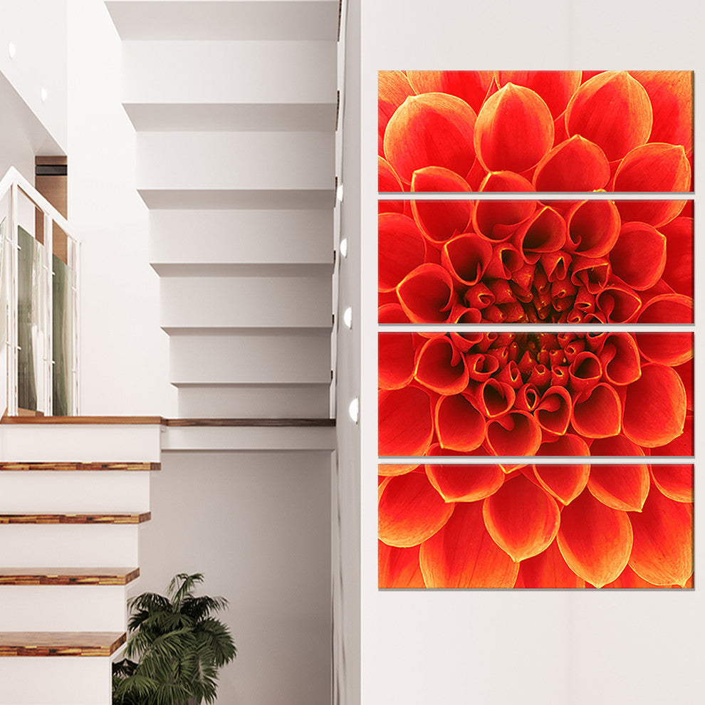 Orange Abstract Floral Design, Floral Canvas Art Print, 28"x48", 4 Panels
