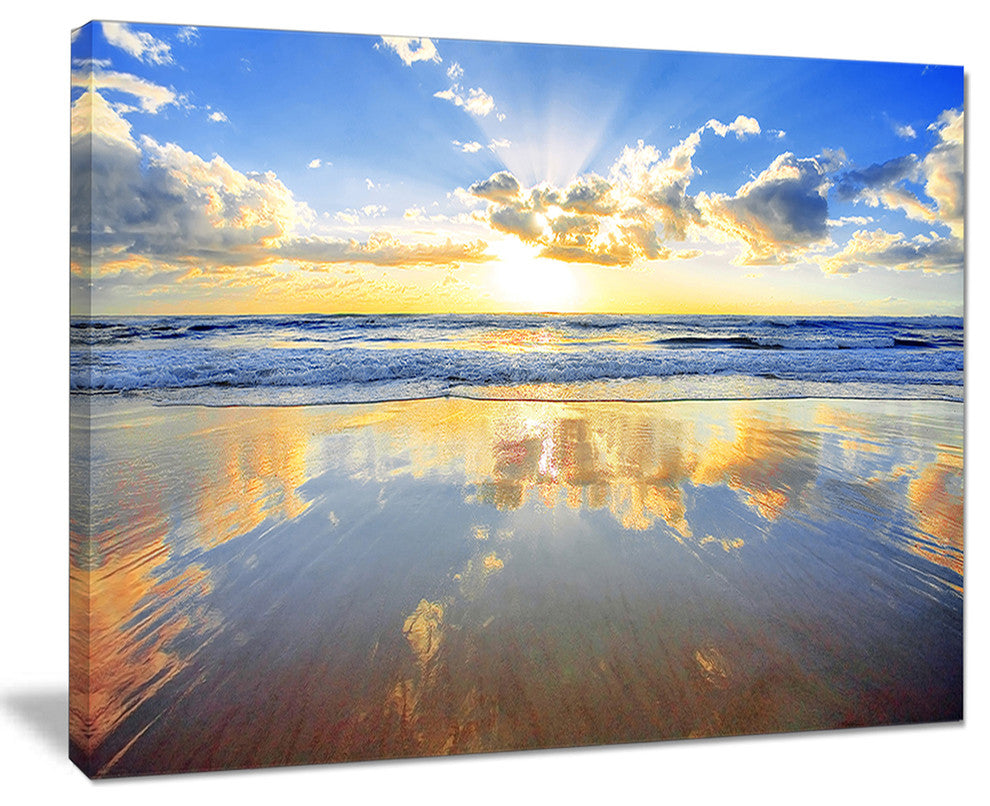 "Blue Sky and Clouds Mirrored in Sea" Contemporary Seascape Art Canvas, 20"x12"