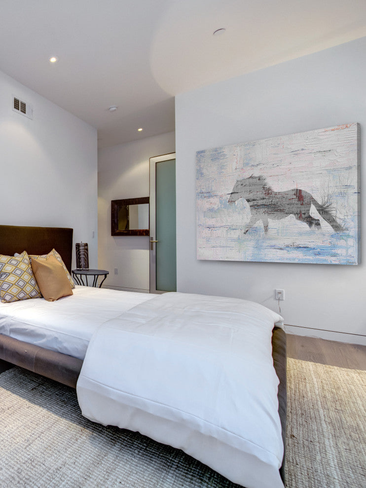 "Grey Horse Trot 2" Painting Print on Wrapped Canvas, 60"x40"