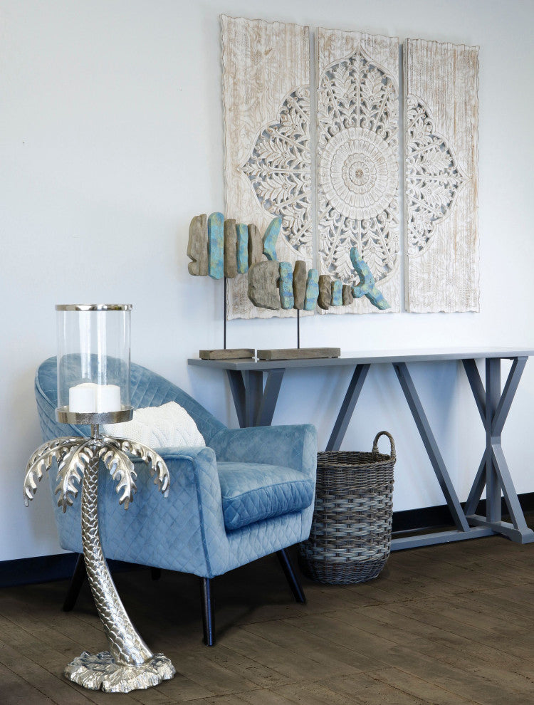 Fish Bone Hand Colored Natural Wood Fish Sculpture on Stand, Tall