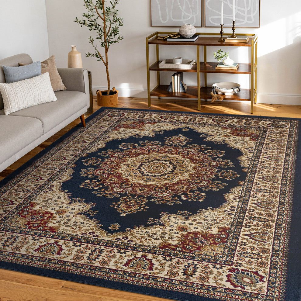 Fiona Traditional Oriental Navy Rectangle Area Rug, 8'x10'