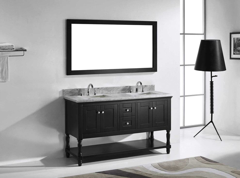 Julianna 60" Double Bathroom Vanity Set, Espresso, Granite Top, Round Basin