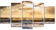 "Sunrise and Roaring Blue Sea Waves" Beach Canvas Wall Art, 5 Panels, 60"x32"