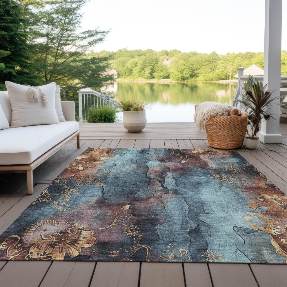 Machine Washable Indoor/Outdoor Chantille ACN1869 Blue 8' x 10' Rug